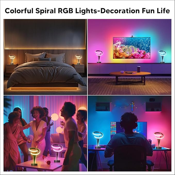 airnasa Spiral LED Table Lamp Set of 2-10 Color Modes, Touch Dimming, Modern - Image 6