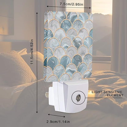 Smoaffly Mermaid Fish Scales Marble Night Light Plug-in LED Nightlights Auto - Image 4