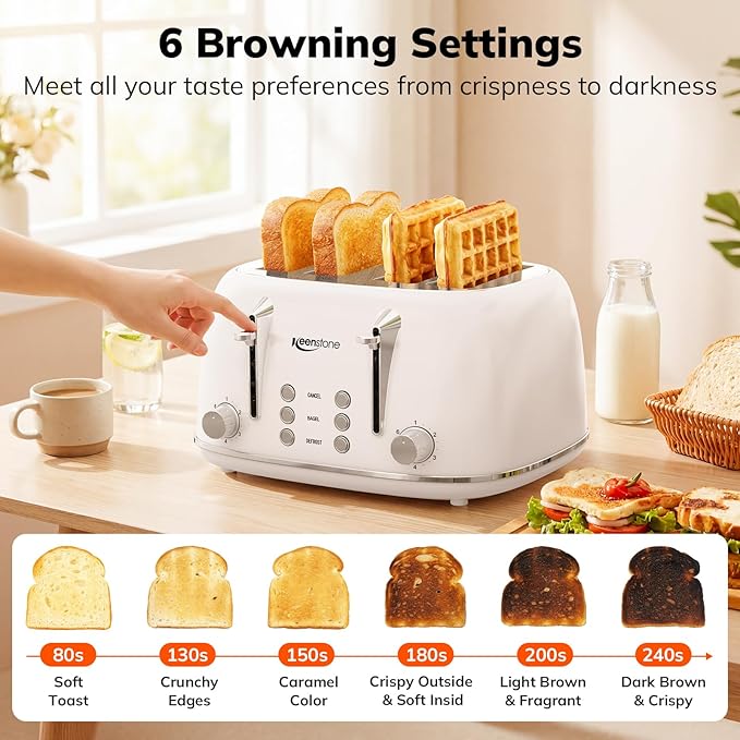 Keenstone Toaster 4 Slice, Retro Stainless Steel Wide Slot Toaster - Image 5