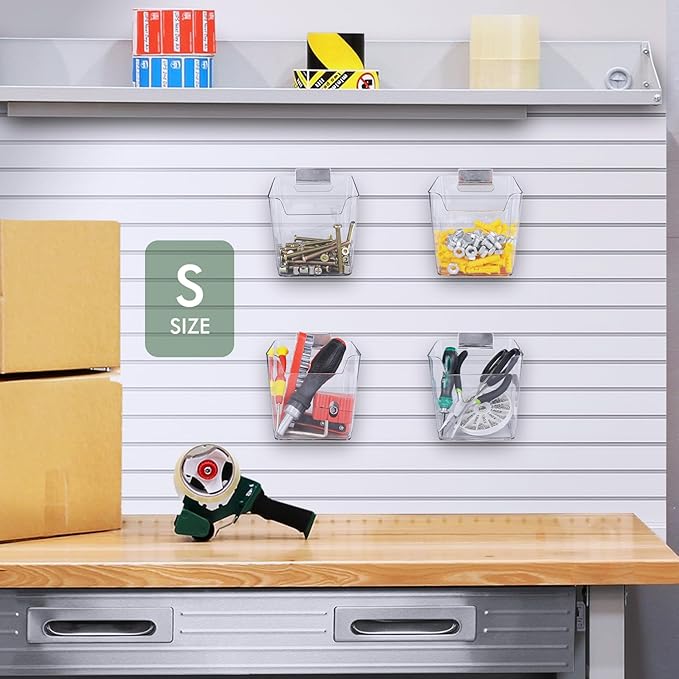 Clear Slatwall Bins, 4 Pack Slat Wall Accessories Cups Hooks Assemble Set Fit - Image 8