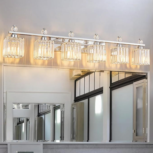 FDPBY Vanity Lights 6-Light Modern Crystal Vanity Light Chrome Bathroom Light by FDPBY