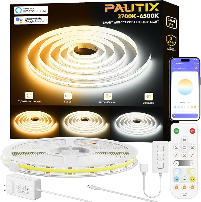 PAUTIX CCT COB LED Strip Light White Tunable 3200LEDs, CRI90+ 16.4ft/5m by PAUTIX