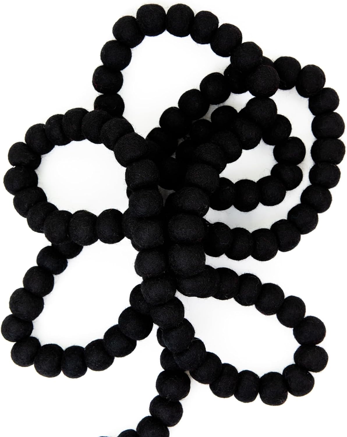 Black Felt Ball Garland, Wool Pom Pom Garland for Halloween Christmas Decor