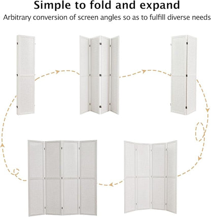 Room Divider Freestanding Folding Pegboard Privacy Screen 4-Panel Display Stand - Image 4