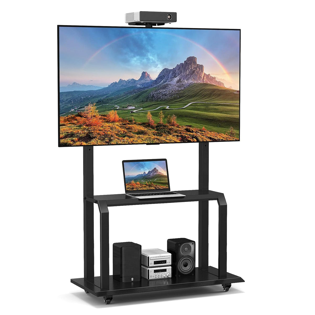 Goplus Mobile TV Stand, Rolling TV Cart with Camera Shelf & AV Shelves, A...