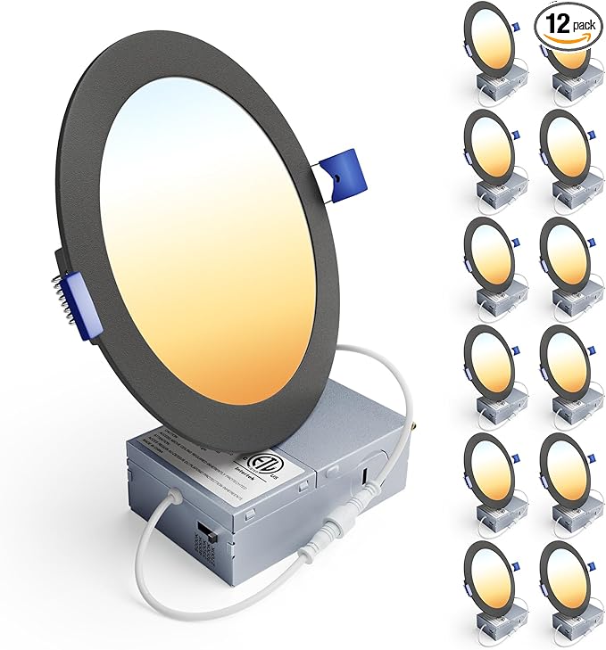 Ensenior 12 Pack 6 Inch LED Recessed Ceiling Light Black, 2700K-5000K 5CCT by Ensenior