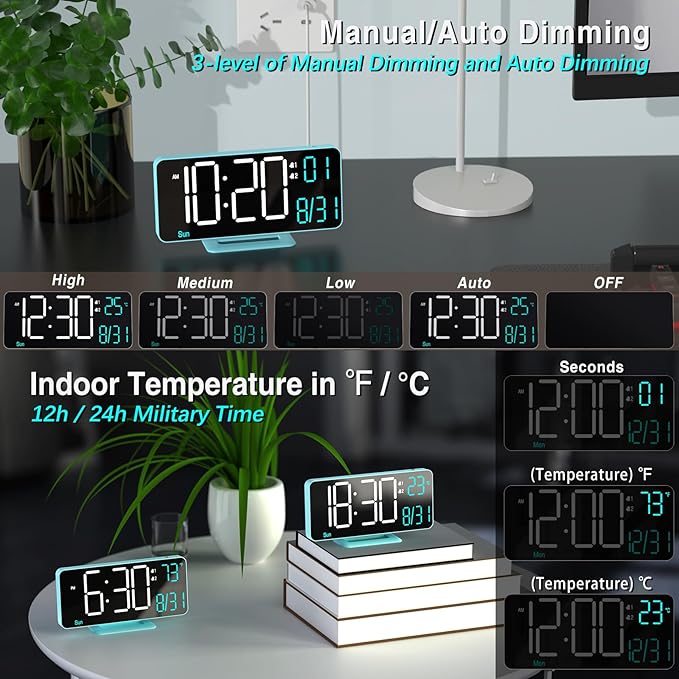 KOSUMOSU Digital Alarm Clock, 6.7in Digital Clock - Image 3