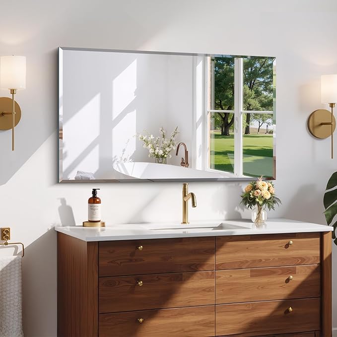 CILIBER Beveled Bathroom Mirror, 24x40 Large Frameless Mirrors - Image 8