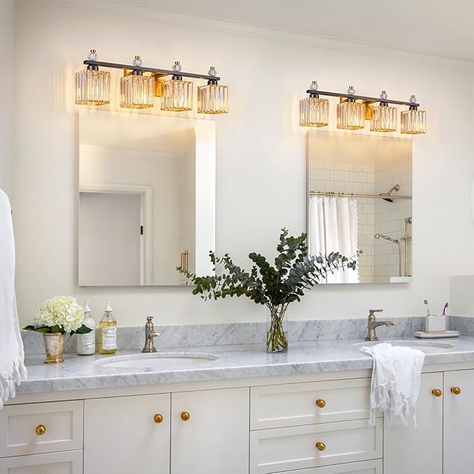 FDPBY Vanity Lights 4-Light Modern Crystal Vanity Light Black Gold Bathroom - Image 6