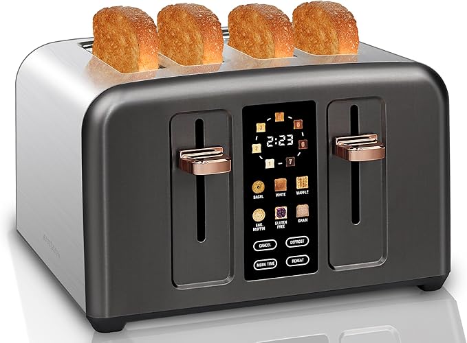 SEEDEEM Toaster 4 Slice, Stainless Toaster & Touch Control, LCD Display by SEEDEEM