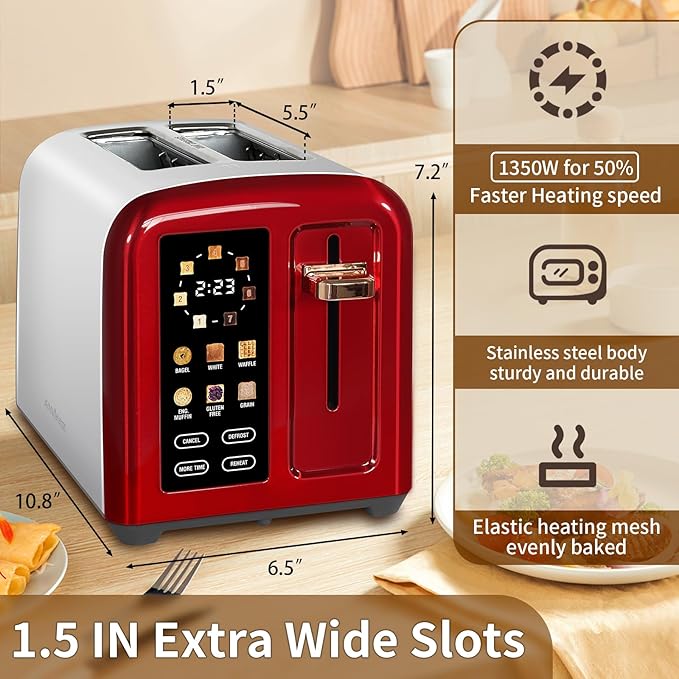 SEEDEEM Toaster 2 Slice, Full Touch Control Stainless Toaster, LCD Display - Image 2
