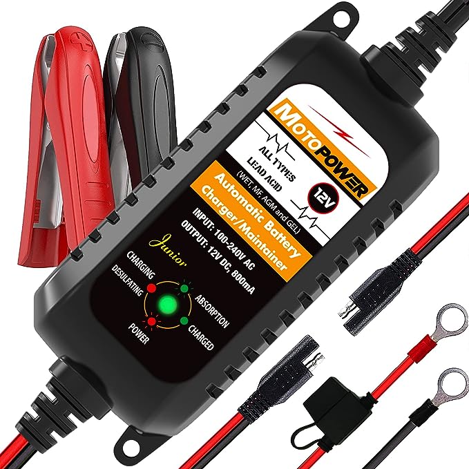 MOTOPOWER MP00205A 12V 800mA Automatic Battery Charger, Maintainer, Trickle and by MOTOPOWER