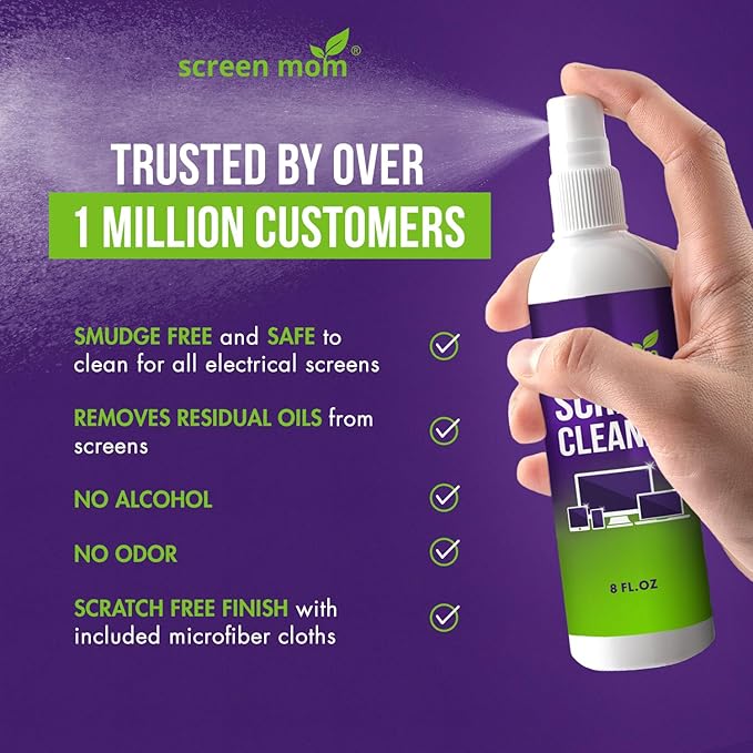 Screen Cleaner Spray and 4 Microfiber Cloths Bundle 8oz & 2oz, by Screen Mom - Image 4