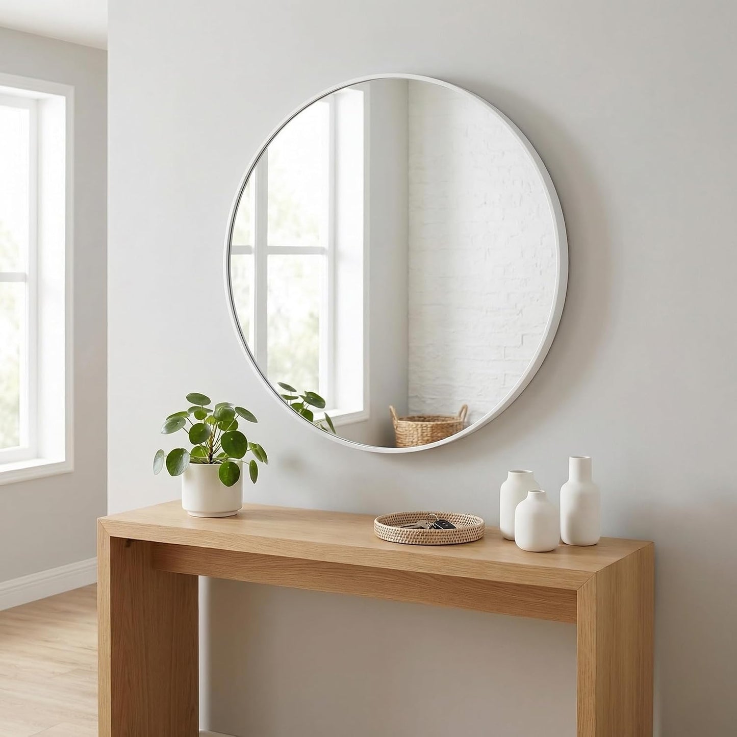 HARRITPURE Round Mirror 20 White Wall Mounted Circle Mirrors | Vanity Mirror with Aluminum Alloy Frame, Modern Decoration for Bathroom, Living Room, Vanity, Bedroom, Entryway