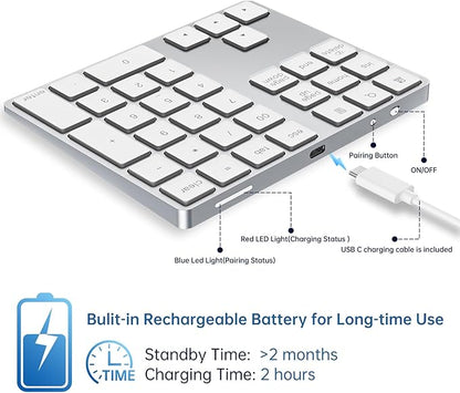 HoRiMe Bluetooth Number Pad, Rechargeable Wireless Numeric Keypad Slim 34-Keys - Image 4