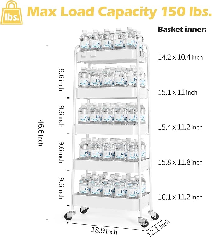 TOOLF 5-Tier Metal Rolling Cart - Image 6
