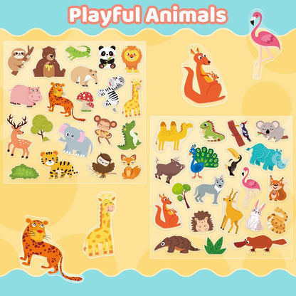 40PCS Animals Jelly Stickers for Kids, Safari Wildlife Window Clings for Toddlers Glass Windows, Thick Gel Clings Decals of Cute Lion Elephant, Removable Reusable Quiet Airplane Travel Toys