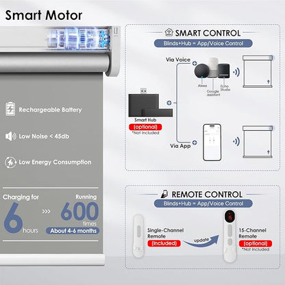 Motorized Blinds with Remote Control【Solar Panel Included】 Tin Grey, 33¾"W*72" H - Image 3