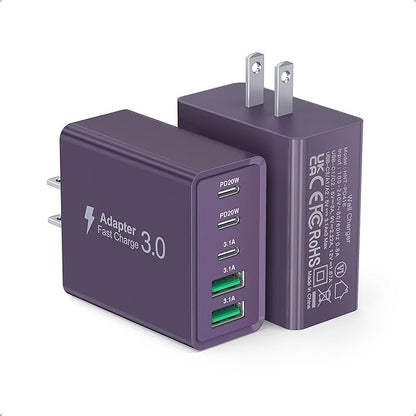60W USB C Plug, 5-Port Fast Charger Block PD+QC Cube Wall Charging Box Brick by Qwinjwin