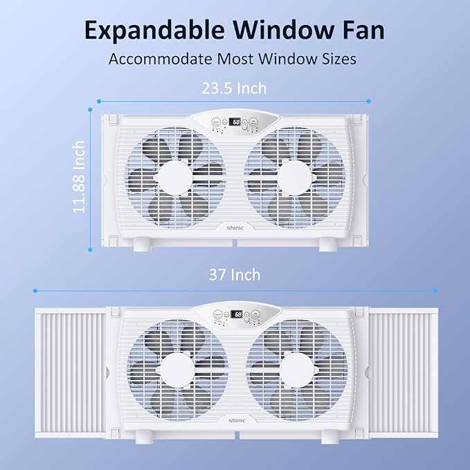 shinic Twin Window Fan with Reversible Airflow, Thermostat Controlled, 3 Speeds - Image 6