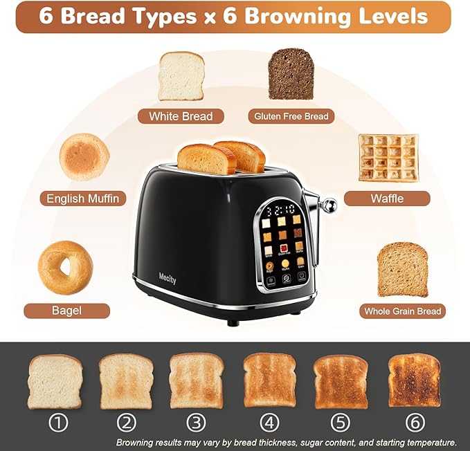 Mecity Toaster 2 Slice, Touch Screen Wide Slot Retro Toaster - Image 3