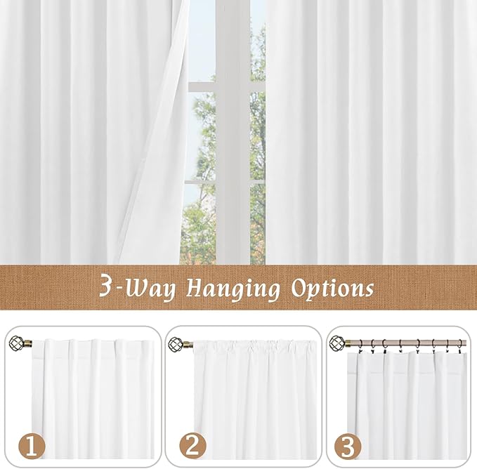 LAMIT Natural 100% Blackout Linen Curtains, 45 Inches Linen Textured Thermal - Image 8