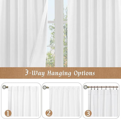 LAMIT White 100% Blackout Linen Curtains 84 Inches Long, Linen Textured Living - Image 8