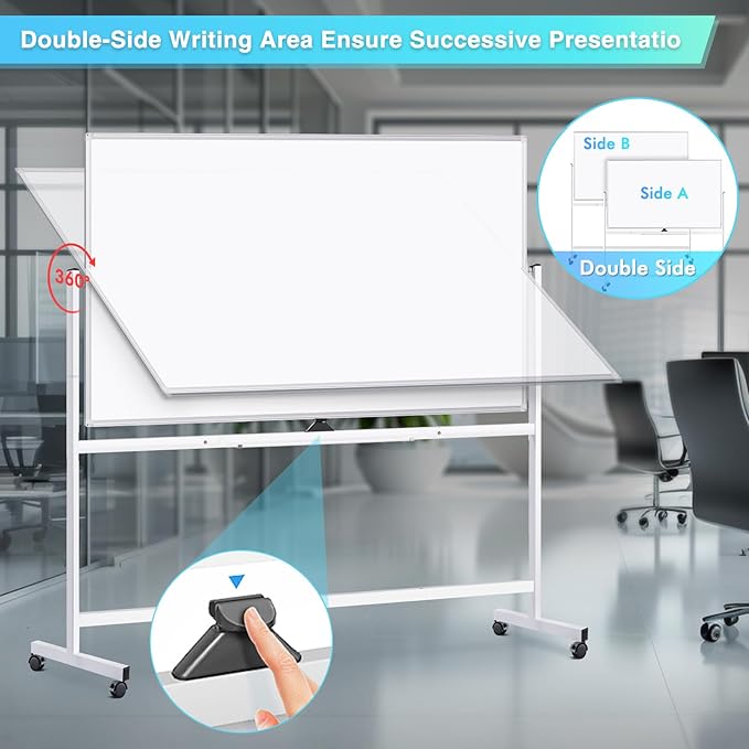 maxtek Rolling Whiteboard 72x40, Large Double-Sided White Board Dry Erase on - Image 3