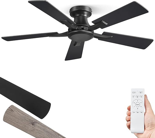 ZMISHIBO 42 Inch Ceiling Fan No Light, Flush Mount Low Profile, Modern Black by ZMISHIBO