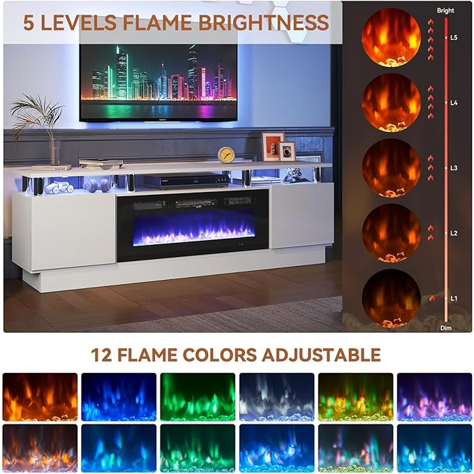 Fireplace TV Stand with Two Hinged Doors - Image 5