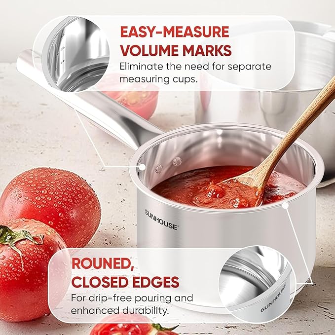 SUNHOUSE – 3 Quarts Stainless Steel Sauce Pan - Image 6