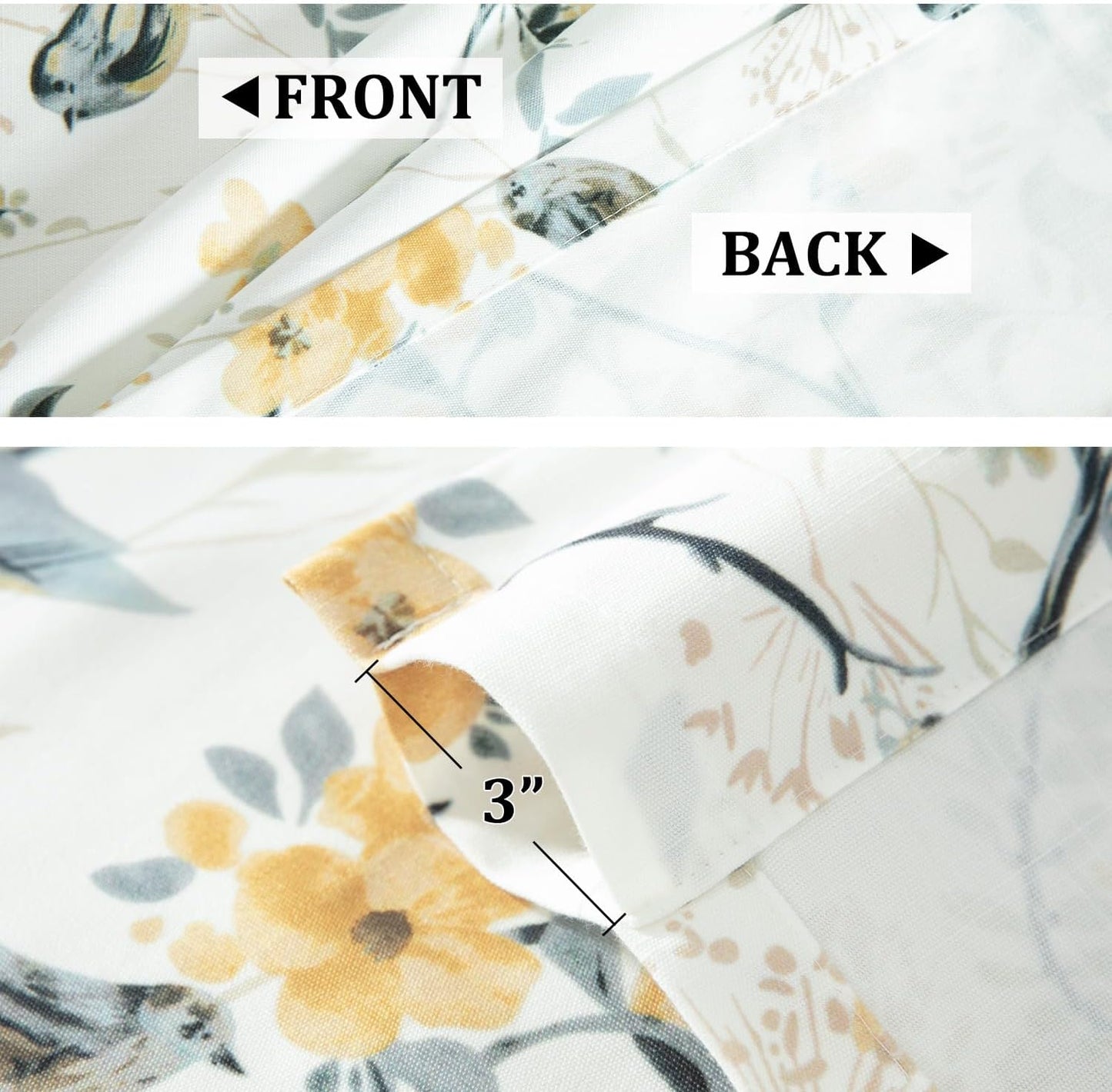 Faux Linen Curtains Valance for Farmhouse, 1 Panel Birds Print Country Style Window Topper for Living Dining Room, Top Rod Pocket, 42 x 12 Inches, Grey