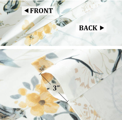 Faux Linen Curtains Valance for Farmhouse, 1 Panel Birds Print Country Style Window Topper for Living Dining Room, Top Rod Pocket, 42 x 12 Inches, Grey
