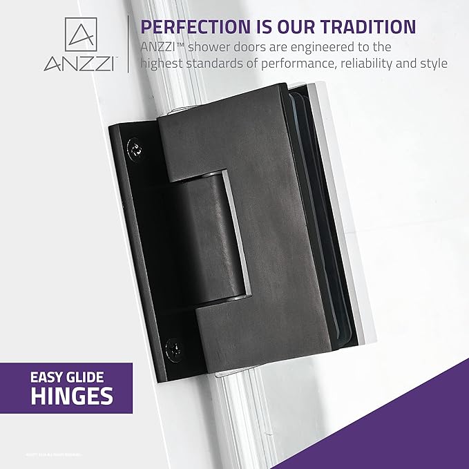 ANZZI 72" x 30" Frameless Shower Door in Matte Black, Water Repellent Glass - Image 3