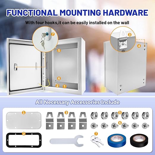 Outdoor Electrical Box 16 x 12 x 6''D NEMA 4X Enclosure Steel Box, Waterproof & - Image 5