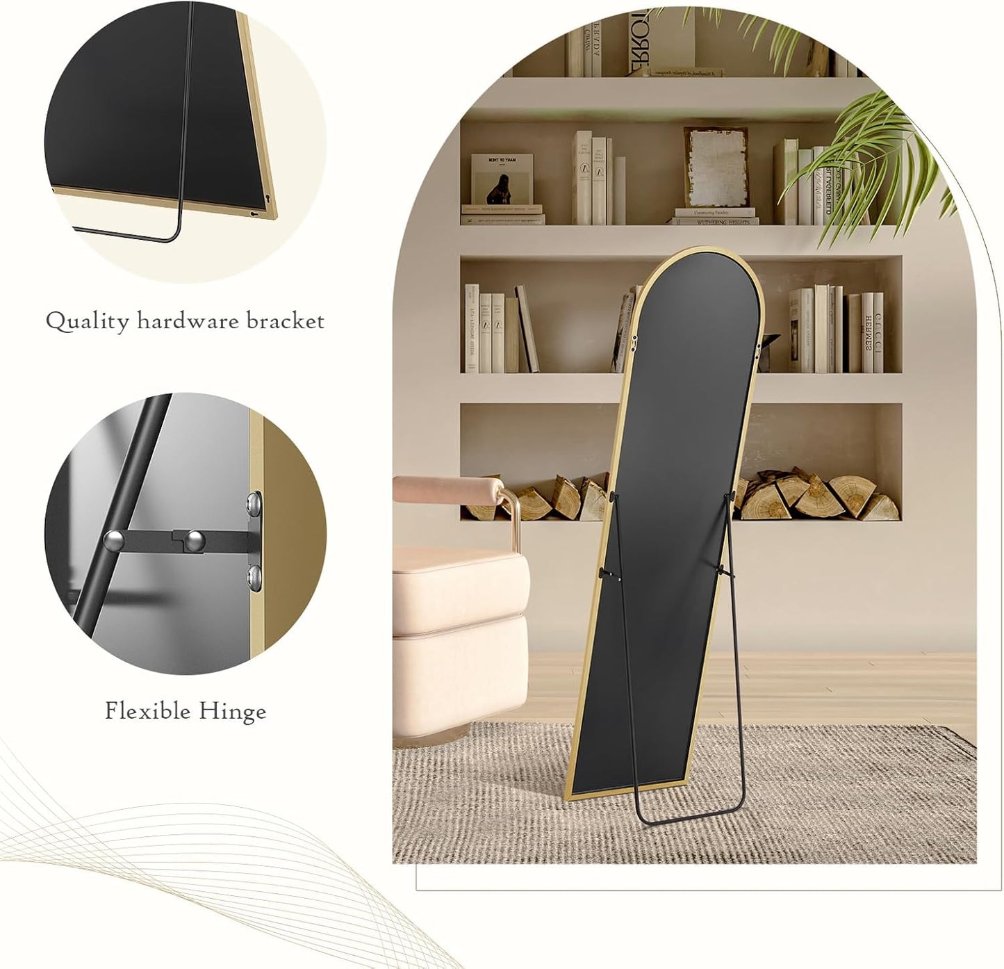 Arched Mirror Full Length, Upgraded 16"x59" Body Wall Mirrors with Shatter-Proof Glass, Floor Standing, Hanging or Leaning, Tall Arch Mirror with Stand Aluminum Alloy Frame for Bedroom Cloakroom