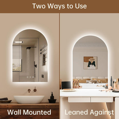 24"x36" Arched LED Lighted Bathroom Mirror with Lights | Fogless, Dimmable, 3 Color Changing, Shatterproof, Touch Sensor