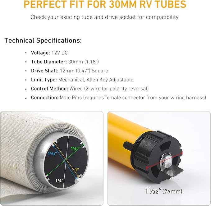 AM25-1.2/30-D DC 12V Tubular Roller Blind Motor – Built-in Mechanical Limit - Image 4