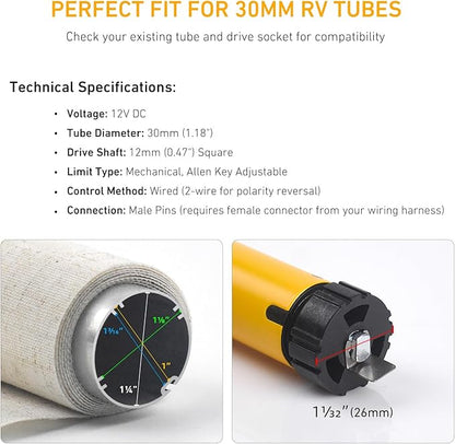 AM25-1.2/30-D DC 12V Tubular Roller Blind Motor – Built-in Mechanical Limit - Image 4
