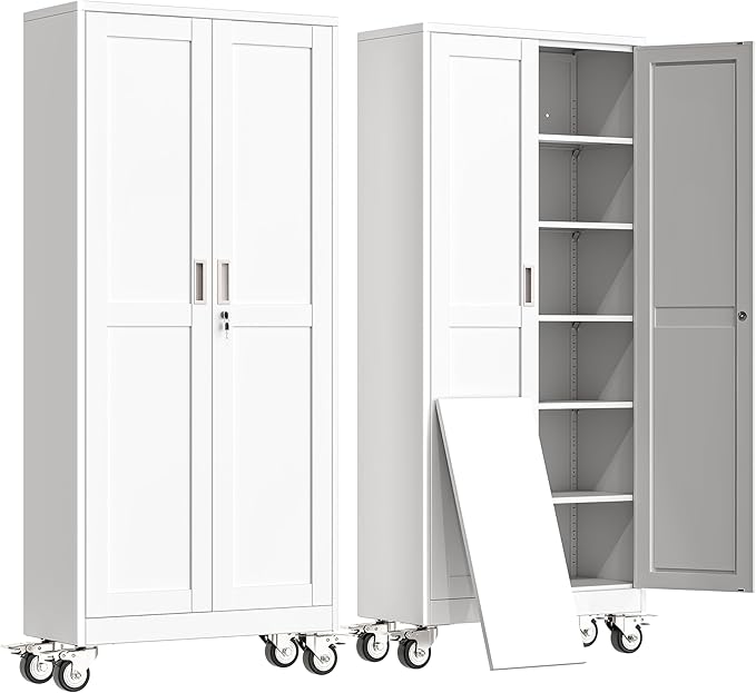 75" H Metal Garage Storage Cabinet, Rolling Tool Cabinet by erosoei