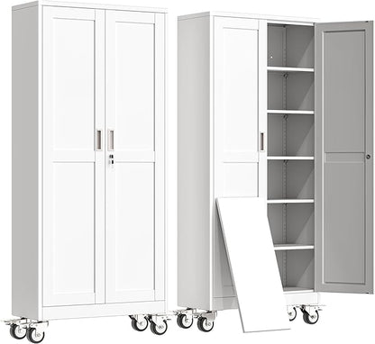 75" H Metal Garage Storage Cabinet, Rolling Tool Cabinet by erosoei