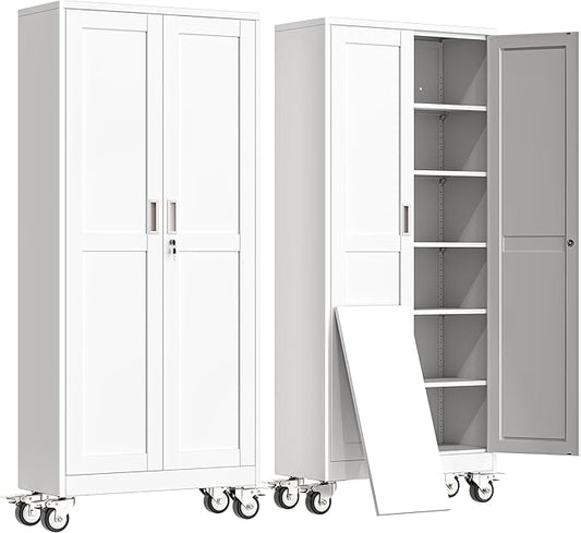75" H Metal Garage Storage Cabinet, Rolling Tool Cabinet by erosoei