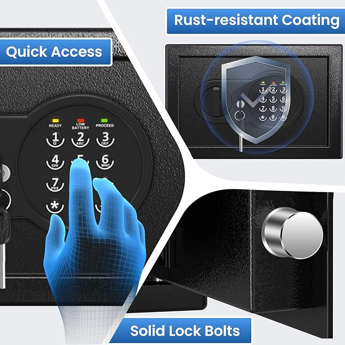 Safe Box with Fireproof Waterproof Bag, Home Safe with Keys & Pass Code & Wall - Image 4