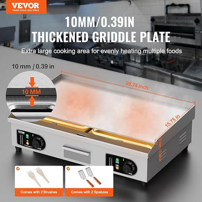 VEVOR Commercial Electric Griddle, 2800W Countertop Flat Top Grill, 122℉-572 ℉ - Image 2