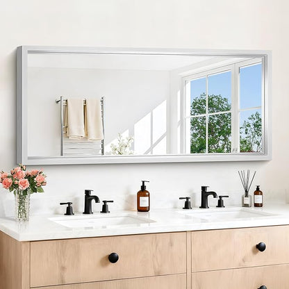 Silver Bathroom Mirror, 28x60 Inch Brushed Silver Rectangle Mirror by WelcometoCIVENO