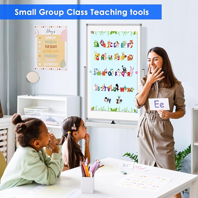 Magnetic Mobile White Board, 48 x 24 Double Sided Dry Erase Board Rolling - Image 8