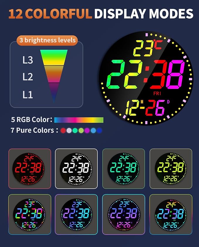 GLOKUUCA 12" Large Digital Wall Mount Clock, Count Down Timer, Big LED - Image 7