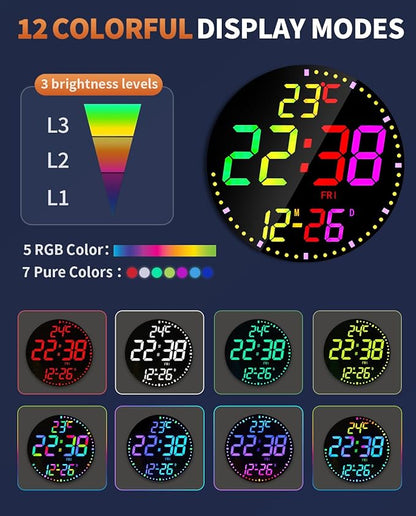 GLOKUUCA 12" Large Digital Wall Mount Clock, Count Down Timer, Big LED - Image 7