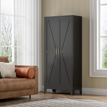 COFaR Black Farmhouse Storage Kitchen Pantry Cabinet - Image 7