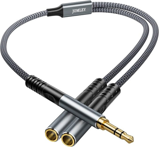 JOMLEY Headphone Splitter 1ft, Audio Splitter 3.5mm 1 Male to 2 Female Adapter by JOMLEY